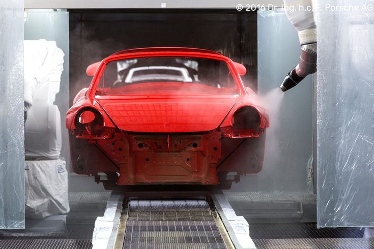 © 2016 Dr. Ing. h.c. F. Porsche AG| Porsche car body being painted at the Porsche Factory