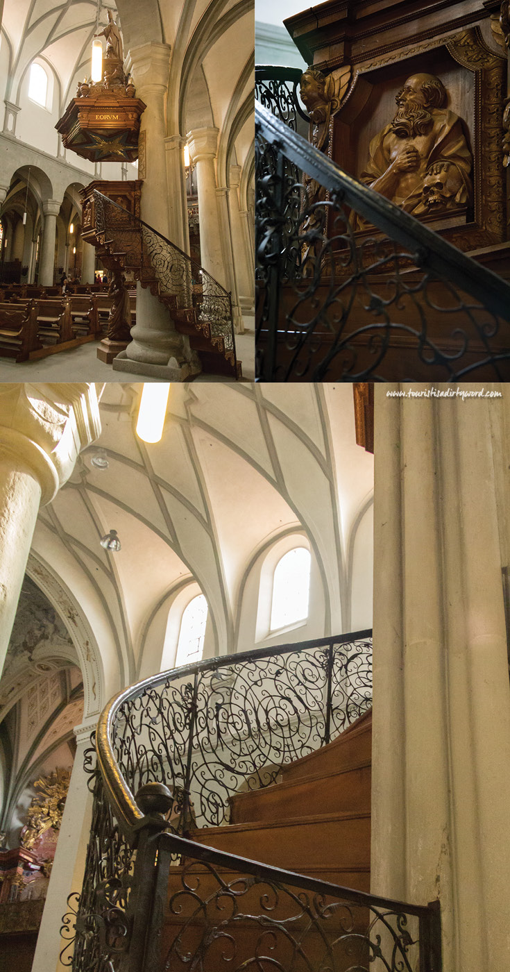 Wooden spiral staircase pulpit in Muenster Unserer Lieben Frau | Cathedral of Our Dear Lady, Konstanz, Germany