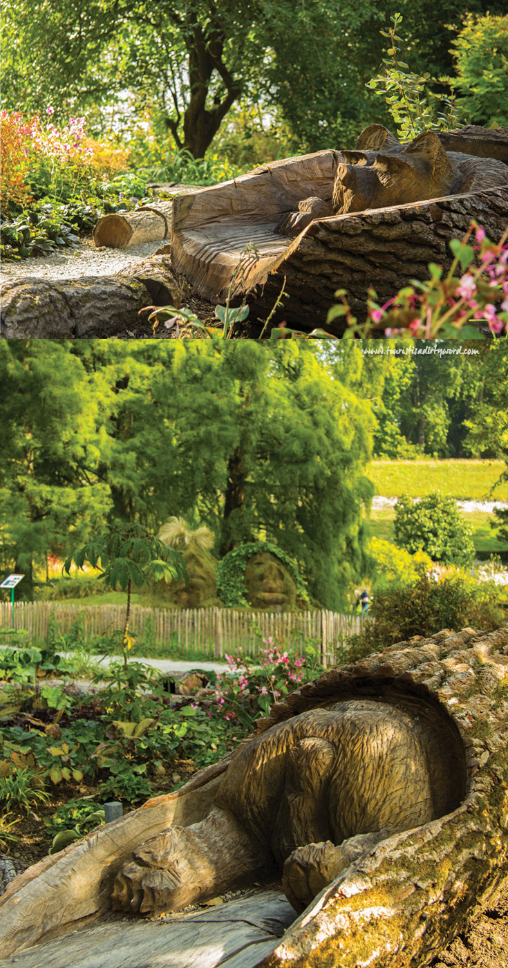 Wooden Bear Stuck in a Log Garden Statue | Mainau Island, Germany