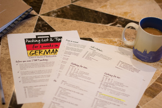 Free, four-page, printable packing list for 2 weeks in Germany