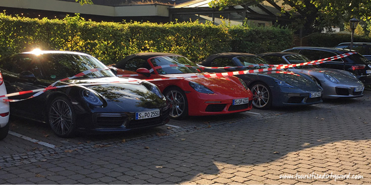 Porsche cars lined up