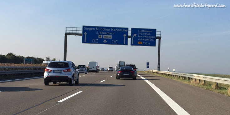 Motorcade of 6 porsche cars on the German autobahn. 