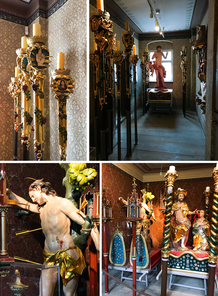 The Grandparents Room of the Bamberg Gardeners' and Vintners' House Museum is used to showcase the Guild's processional staffs