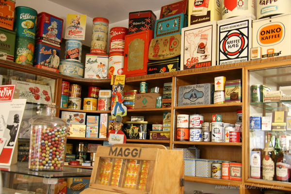 Stocked grocery shelves in the Museum of the 50's, Büdingen, Germany