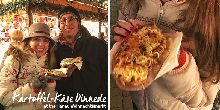 Trying Kartoffel-Käse Dinnede at the Hanau Weihnachtsmarkt