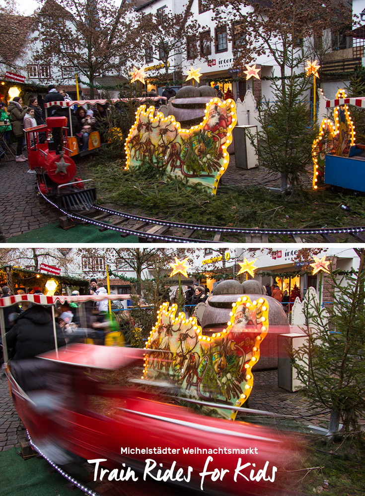 There's a vintage kids train at the Michelstädter Weihnachtsmarkt