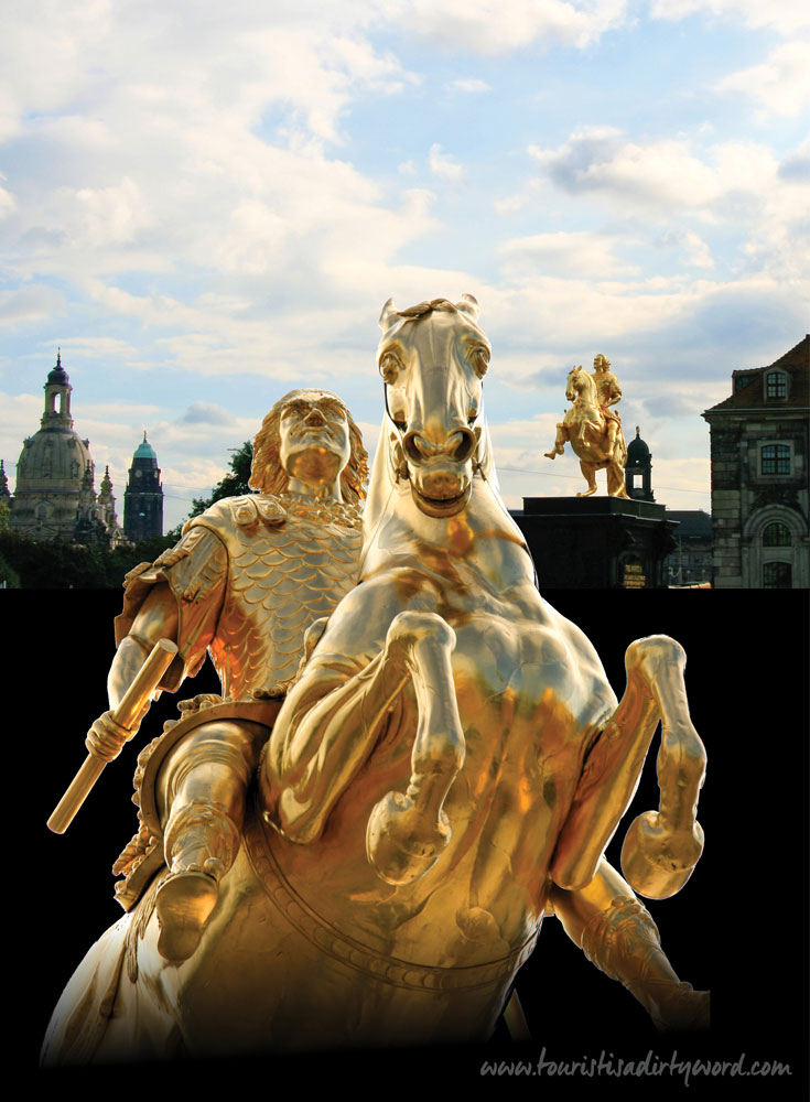 Close-up of Golden Rider Statue of August the Strong in Dresden Germany • Tourist is a Dirty Word