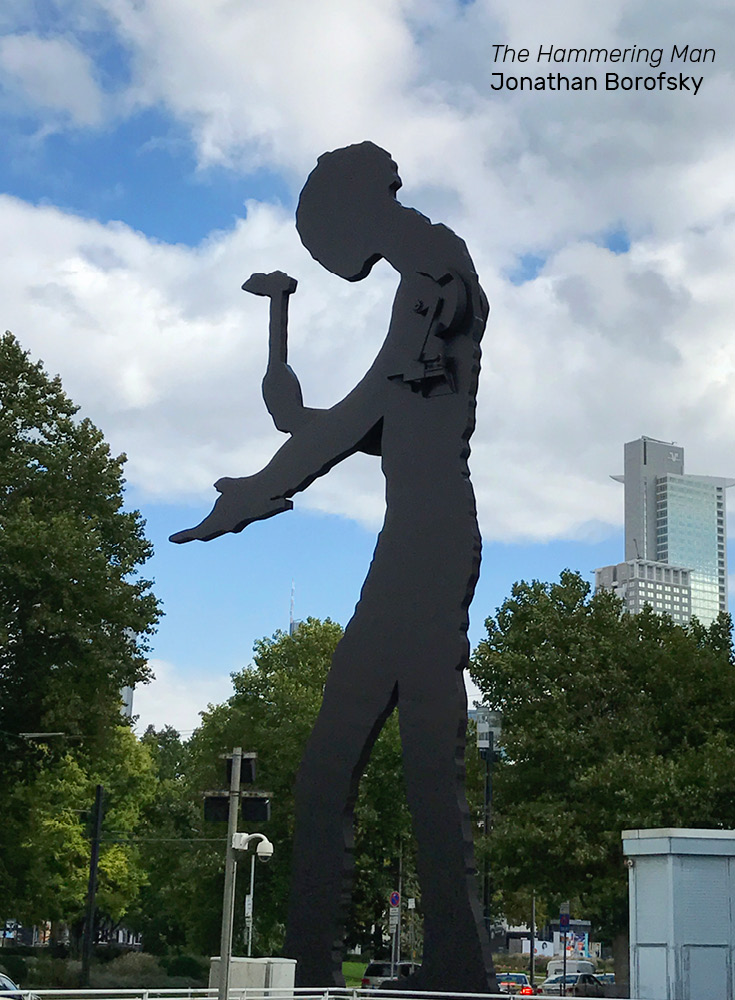 The Hammering Man Sculpture by Jonathan Borosfsky, near the Messeturm in Frankfurt am Main
