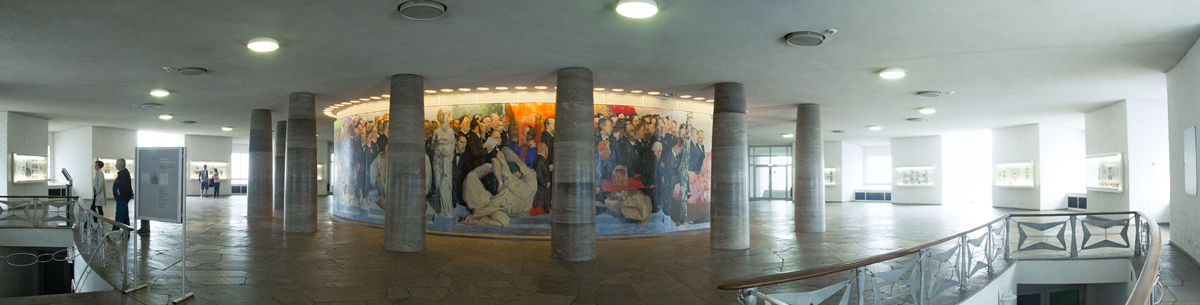 Lower Hall of the Paulskirche with the mural The Path of the Representatives by Johannes Grützkeby