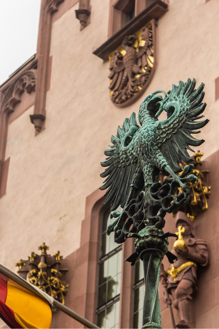 The Frankfurt eagle symbol is used frequently on the facade of the Roemer in Frankfurt am Main, Germany