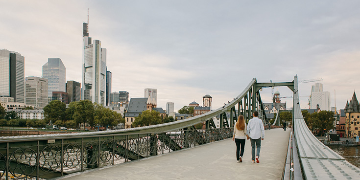 Eiserner Steg, crossing the river Main, first erected in 1868 and rebuilt after World War II.