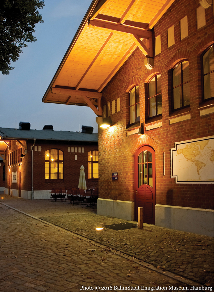 Exterior of the recreated emigration dormitory at Ballinstadt Emigration Museum Hamburg