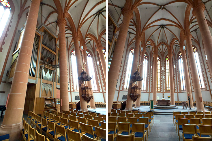 The organ in the church is not as old as you might think. It is called Steinmeyer/Lenter Organ and was the last organ built by the G. F. Steinmeyer & Co. company. The construction of this organ started in 1980 and completed in 1994 by Steinmeyer. It has 63 registers, about 5000 pipes and is the 13th organ to be installed in the Heiliggeistkirche. The intonation (pitch accuracy adjustment) was done by Gerhard Lenter in 1997, which led to a softer sound pattern.