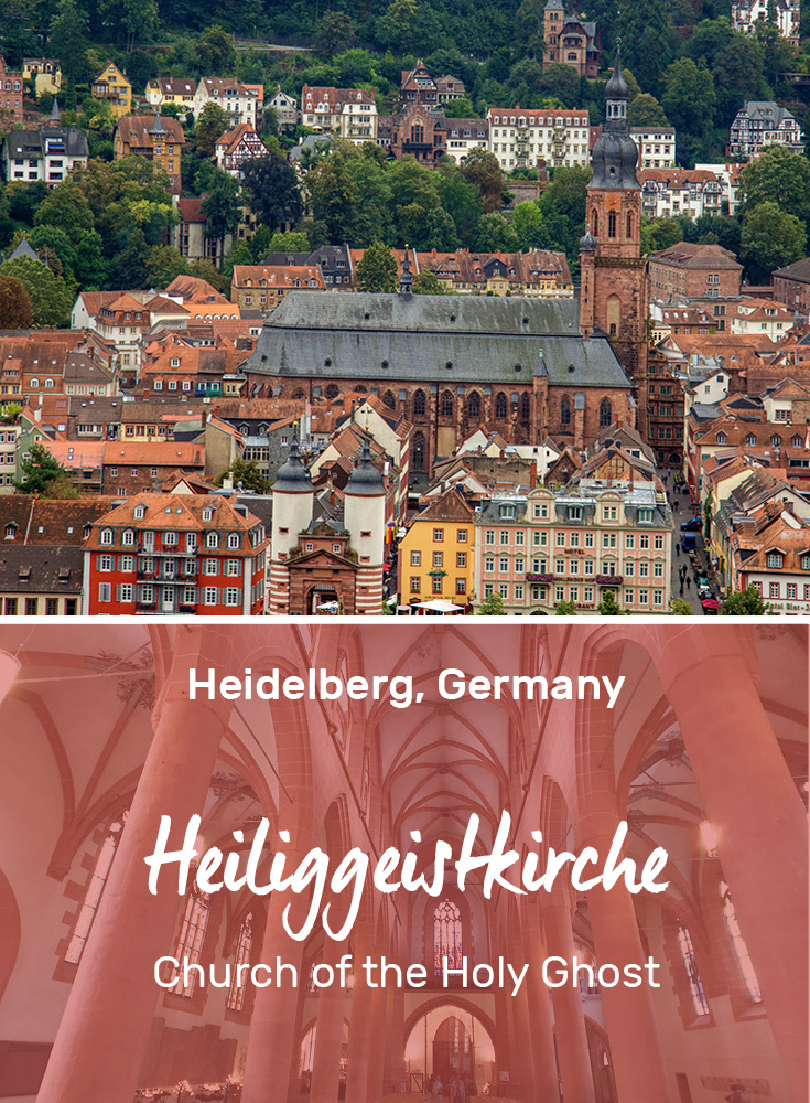 Church of the Holy Ghost in Heidelberg, Germany, as seen from across the river on the Philosopher's Walk