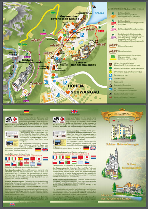 Overview map of the Neuschwanstein Castle Walking Time Estimates and Bus/Carriage Pickup spots