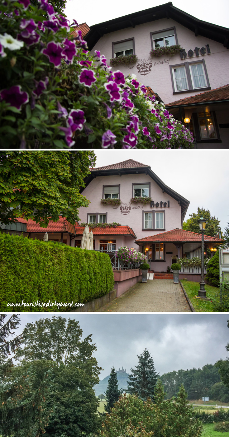 We spent the night as close to the castle as we could without being Prussian royalty. Specifically, a charming family-owned hotel, Hotel Brielhof where our little balcony looked out at the Hohenzollern up on the hill. 