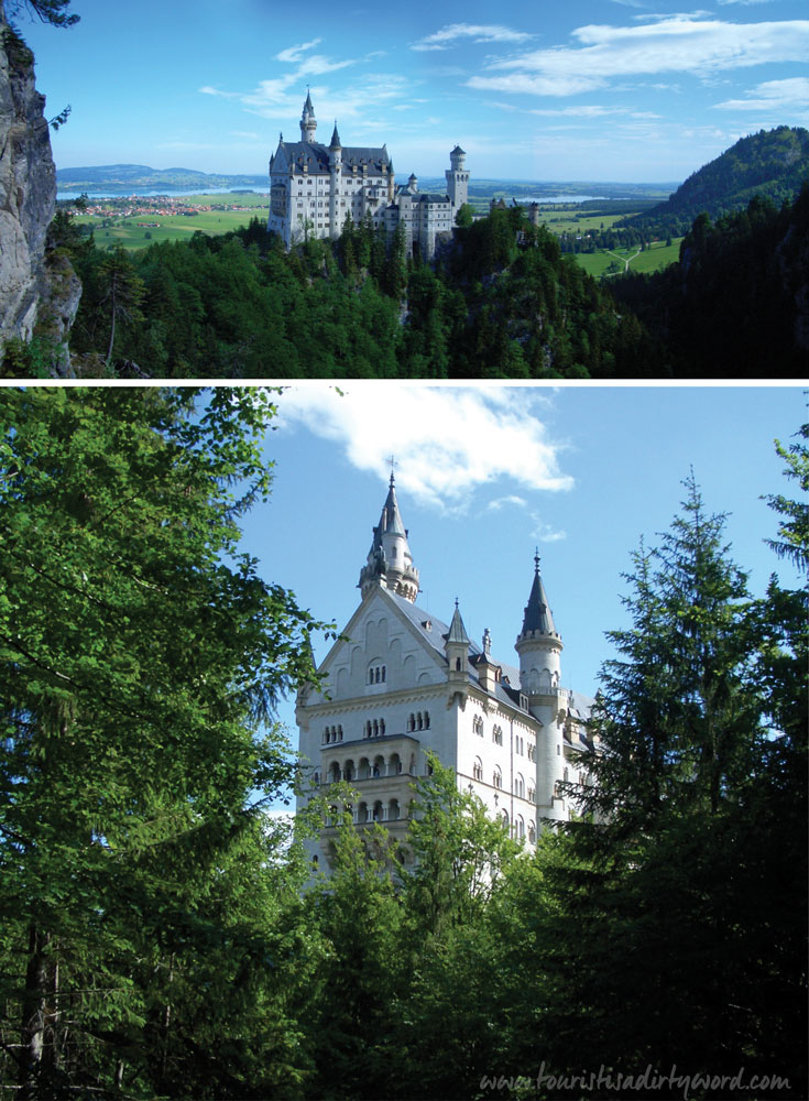 Neuschwanstein Castle Panorama and Through the Trees • Germany Travel Blog Tourist is a Dirty Word