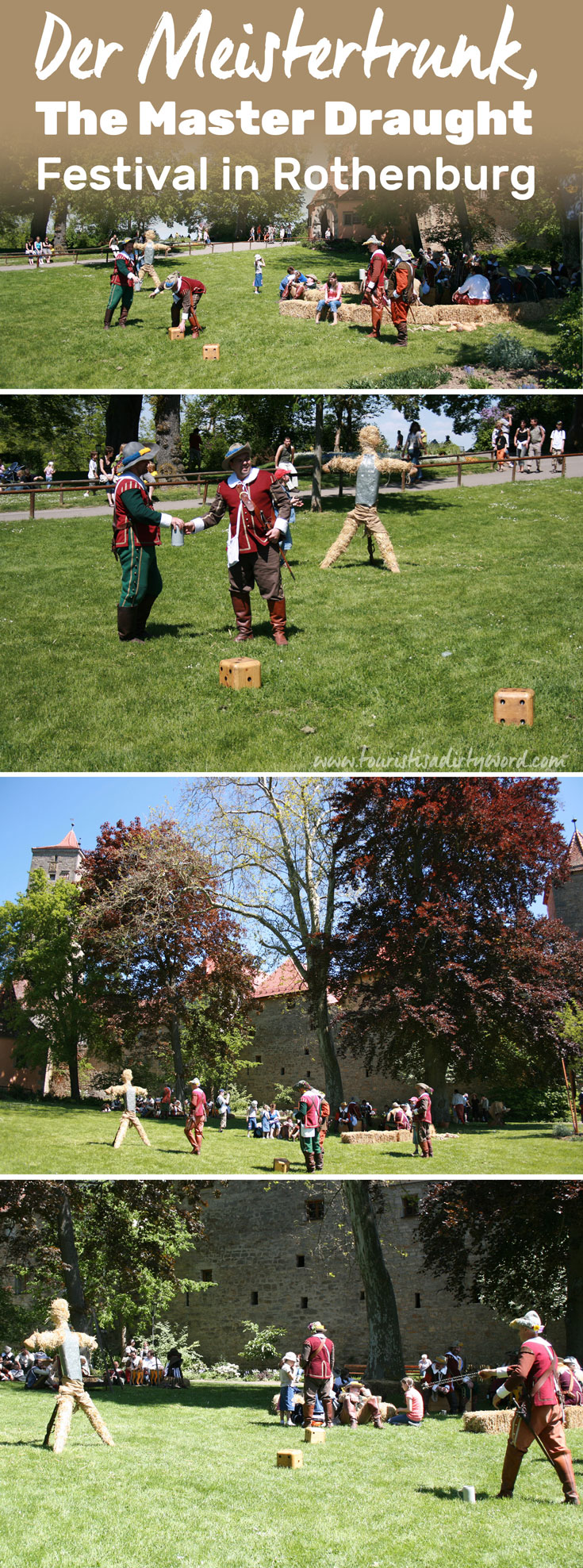 Along the historic town wall of Rothenburg, re-enactors demonstrate lawn games during the Master Draught Festival