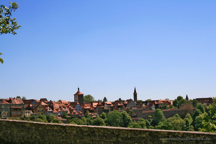 Beautiful view from Rothenburg's Town Wall of a town with so many red roofs 