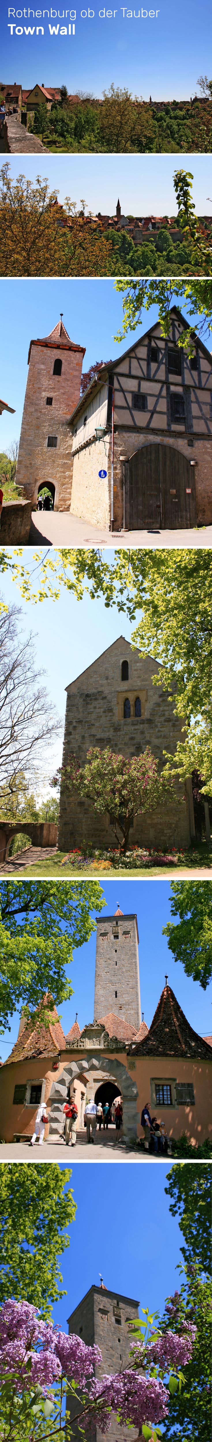 Various views you can enjoy from a walk along the historic town wall of Rothenburg ob der Tauber