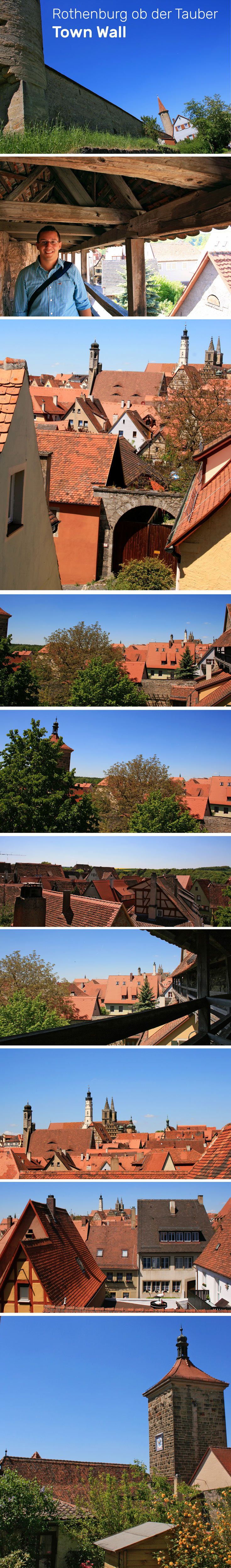 Various views you can enjoy from a walk along the historic town wall of Rothenburg ob der Tauber