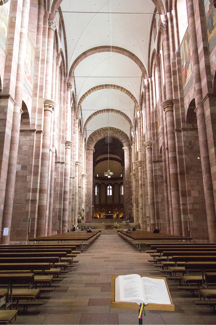 The view of the nave from the western portal in the Speyer Cathedral in Germany