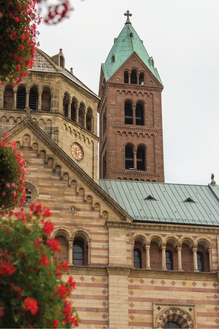 The view of the Speyer Cathedral from Maximilianstrasse