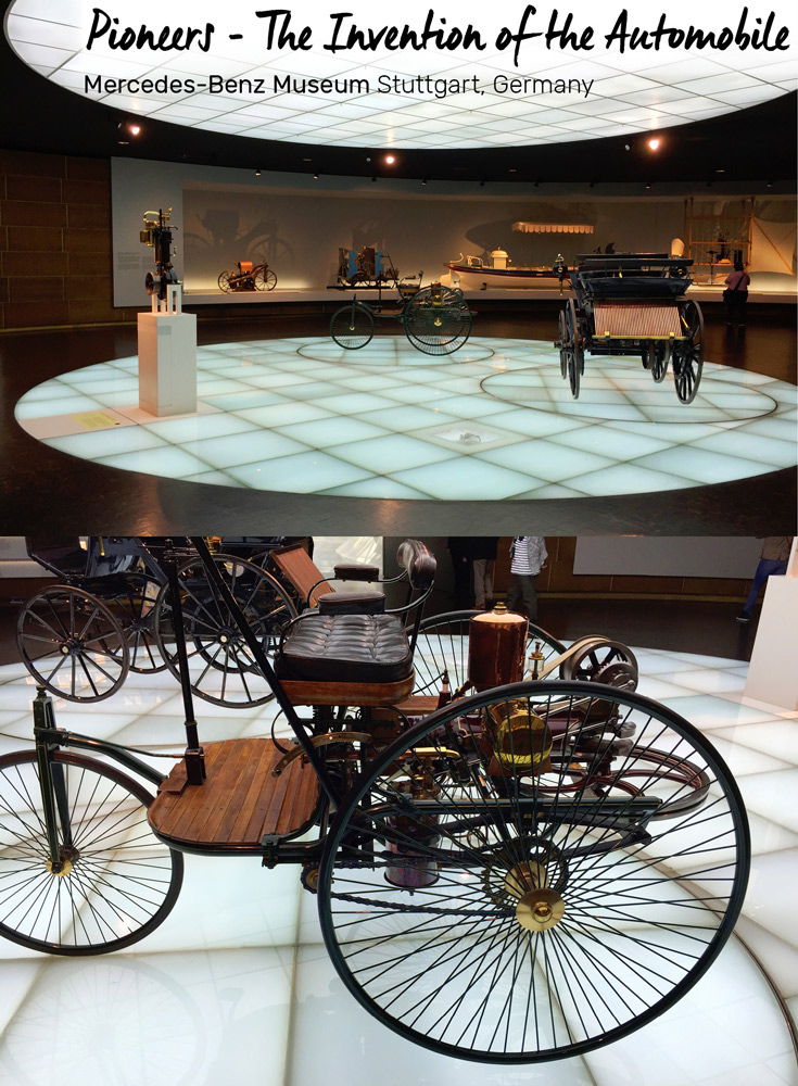One room dedicated to the year 1886, when the Mercedes-Benz history begins, full of prototypes, at the Mercedes-Benz Museum in Stuttgart, Germany