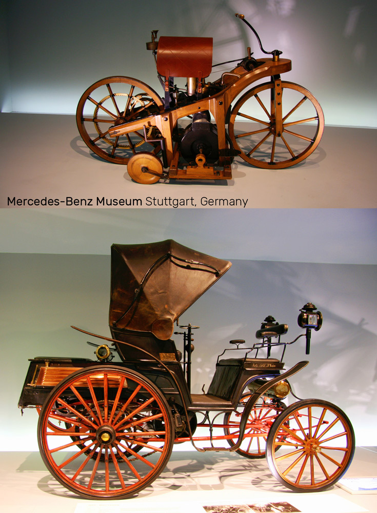 Benz also experimented with engine-powered bikes and carriages | Mercedes-Benz Museum in Stuttgart, Germany