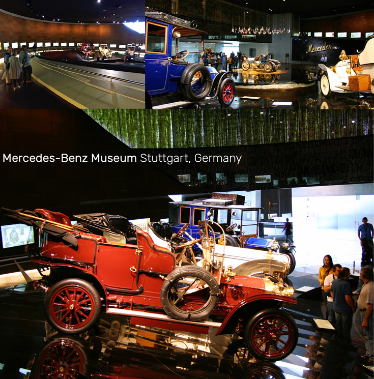 Showrooms in the Mercedes-Benz Museum in Stuttgart, Germany