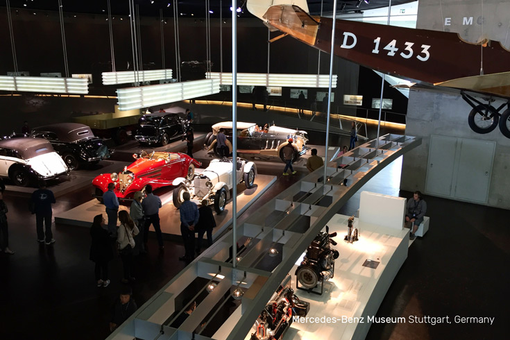 Aerial view of Legends 3 Platform in Mercedes-Benz Museum in Stuttgart, Germany