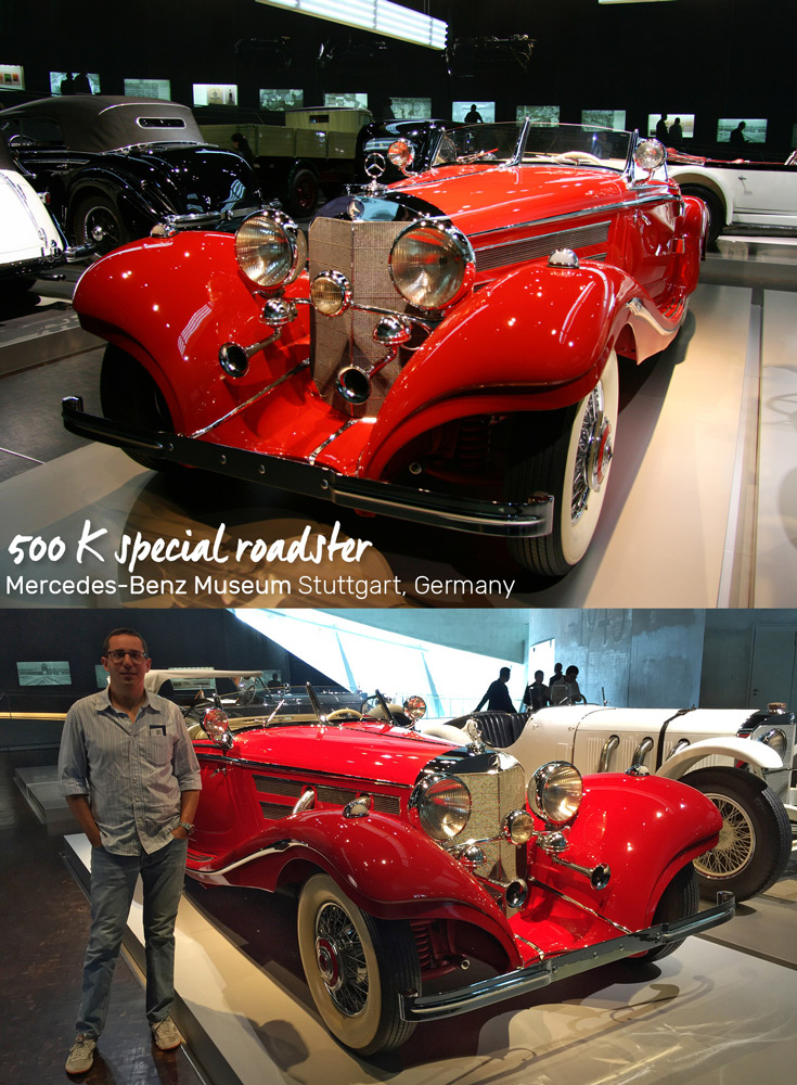 The Mercedes 500 K Special Roadster, one of the most expensive cars of the 1930s in the Mercedes-Benz Museum in Stuttgart, Germany 
