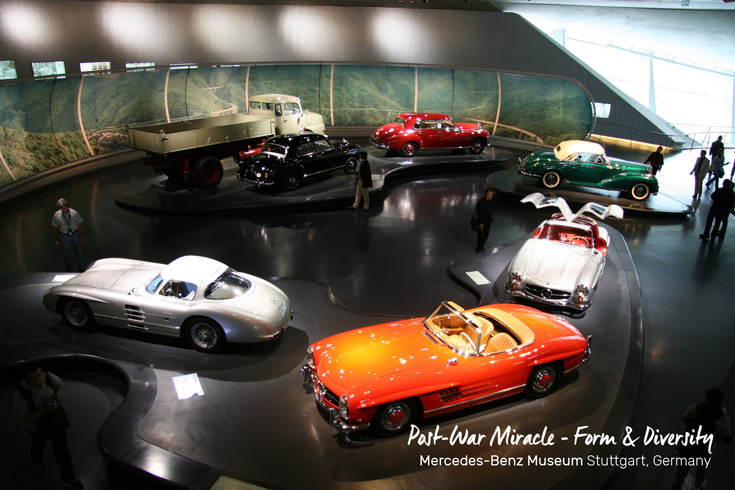 Aerial view of the Legends 4 Platform Post-war Miracle - Form and Diversity at the Mercedes-Benz Museum in Stuttgart, Germany