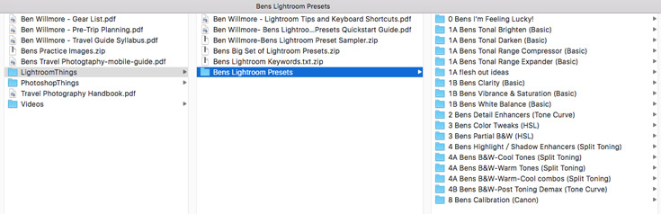 When you purchase the class, you get a gigantic set of Ben's Lightroom presets